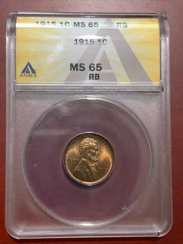 1915-P Lincoln Wheat Cent - Certified ANACS MS 65 RB *Spectacular Gem* Cover
