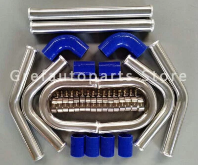 Blue 3" Inch 76MM Universal Aluminum Intercooler Turbo Pipe Piping Kit Hose New - Image 1 of 4