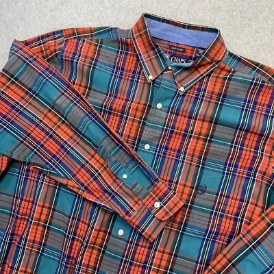Camisa Chaps Para Hombres XXL 2XL Naranja Verde A Cuadros Abotonada Fácil Cuidado Bolsillo Preppy Foto 1 de 4