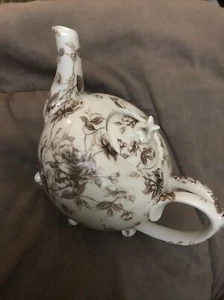 Braun Blumen Porzellan Fuß Teekanne & Deckel - Bild 1 von 4