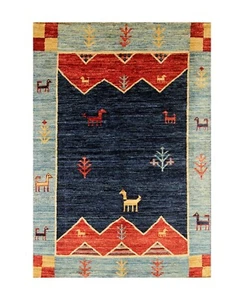 4 x 6 ft Navy Blue Animal Gabbeh Tribal Afghan Hand Knotted Wool Area Rug - Picture 1 of 17