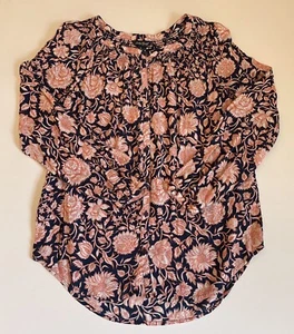 Lucky Brand Womens Bohemian Long Sleeve Peasant Navy Peach Floral  Shirt Small - Picture 1 of 6