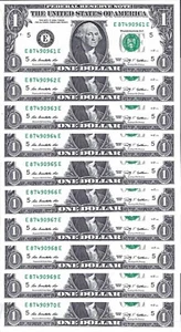 10 Consecutive 2009 $1 EE Block Federal Reserve Notes - Gem Crisp Uncirculated - Picture 1 of 2