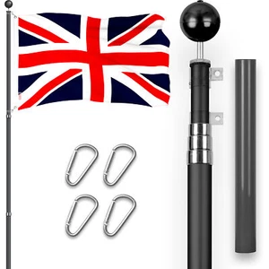 NEW G128 United Kingdom Flag 3x5FT Emb Poly & 16FT Telescoping Flagpole Black - Picture 1 of 9