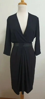 DION LEE Crepe 3/4 Sleeve Drape Dress in Black, Size 8 Leather Waist Trim - image 1 of 4