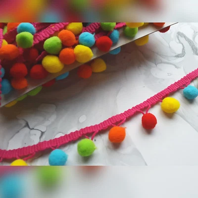 12mm Pom Pom Trim. MultiColour Brights  Alpaca Llama Trend Inspired, Red Orange - Image 1 of 3