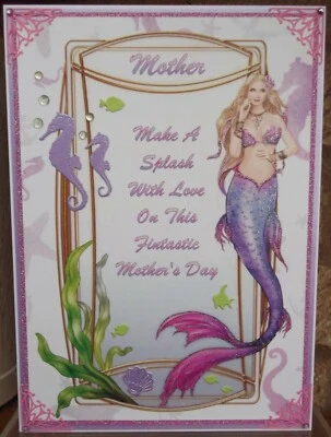 TARJETA DE DÍA DE MADRES MÍTICAS FANTASÍA PAGANA PERSONALIZADA HECHA A MANO CON SIRENA Foto 1 de 4
