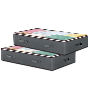 2x Underbed Storage Bags - Set of 2 Large Under Bed Duvet Bedding Clothing Boxes - Picture 1 of 7