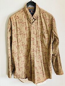 Chaps Ralph Lauren Mens Oxford Shirt Brown Geometric Long Sleeve Cotton Pocket L