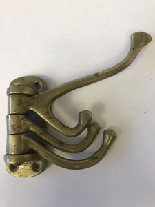 Vintage Antique Cast Brass Triple Swivel Nautical 4 Prong Coat Towel Hat Hook - Picture 1 of 11