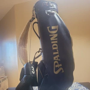 Vintage Spalding Blue Faux Leather Golf Bag 3 dividers With Cover USA ⭐️⭐️⭐️⭐️⭐️ - Picture 1 of 15