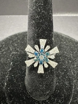 Flower and Starburst Blue And White Diamond Ring - Image 1 of 4