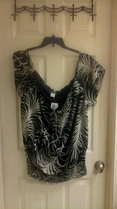 Judith Bluse, Damen Plus 2X, Peasent Banned Hem schwarz beige gefüttert transparent Neu mit Etikett  - Bild 1 von 5