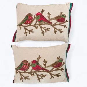Pier 1 Imports Beaded Birds on a Branch Rectangular Pillow Christmas Holiday - Picture 1 of 11