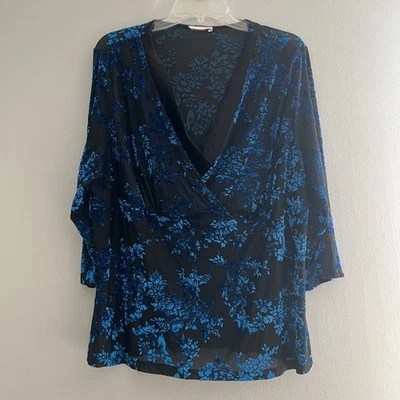 Blusa Babydoll Feminina Azul Floral Veludo Burnout Tamanho G/XL Whimsigoth Grunge Y2k - Imagem 1 de 4