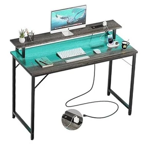 47 inch Computer Desk with Power Outlets, Gaming Desk with LED Lights, Home  - Picture 1 of 8