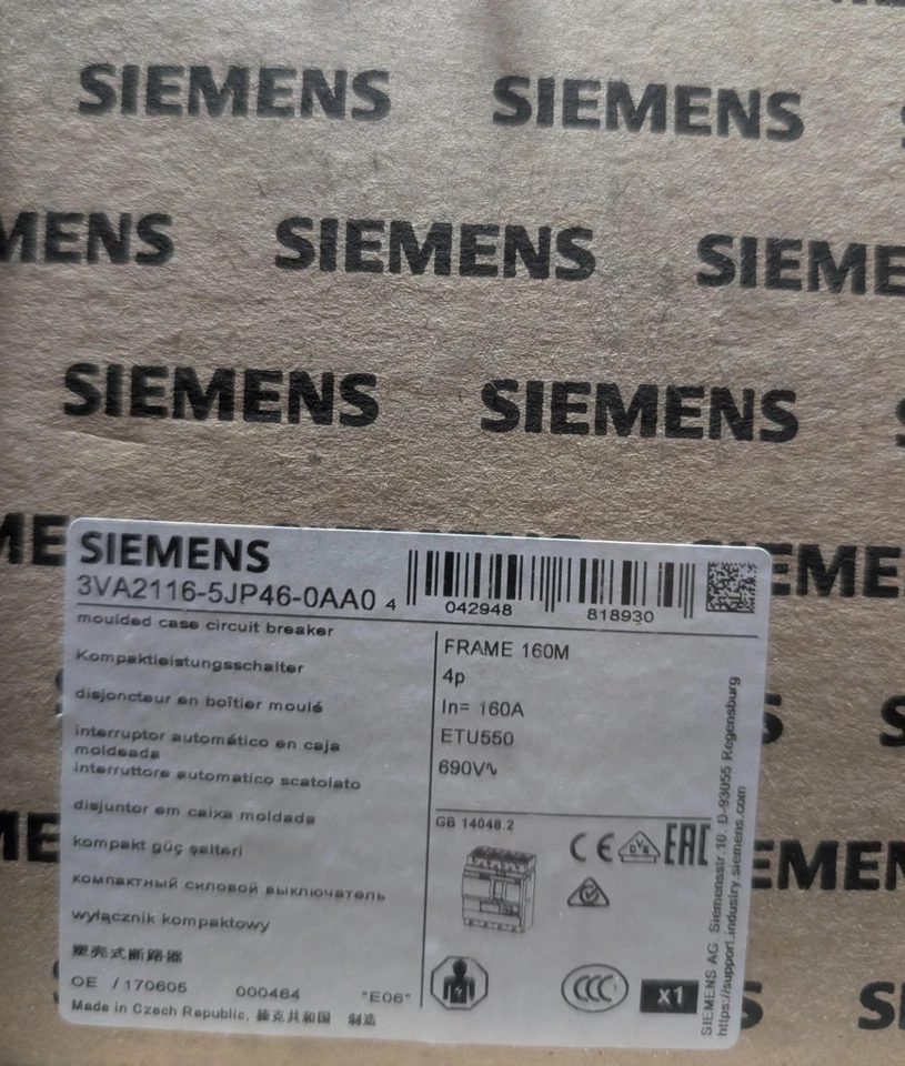 SIEMENS SENTRON 3VA2116-5JP46-0AA0 ESTOJO MOLDADO DE BAIXA TENSÃO 4 POLOS 160A - Imagem 1 de 1