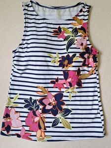 Lands End Tankini Schwimmen Tank Top Gr. 10 Marineblau Weiß Streifen Blumen Regal BH  - Bild 1 von 7