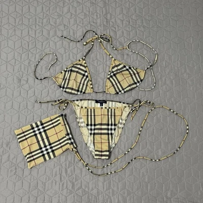 Burberry London Nova Check Vintage Women’s Bikini Set with Bag Swimsuit L - Image 1 of 4