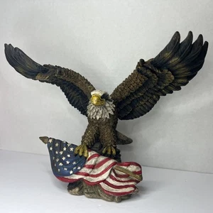 Vintage American Pride Bald Eagle Flag Heavy Figurine Shelf Decor Patriotic USA - Picture 1 of 17