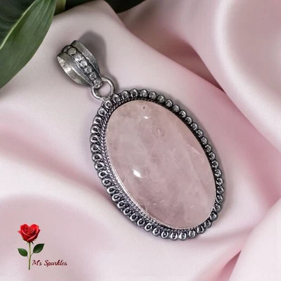 Rose Quartz Oval 925 Silver Pendant. Absolutely Stunning. Large / Chunky. 4633 - Image 1 of 4
