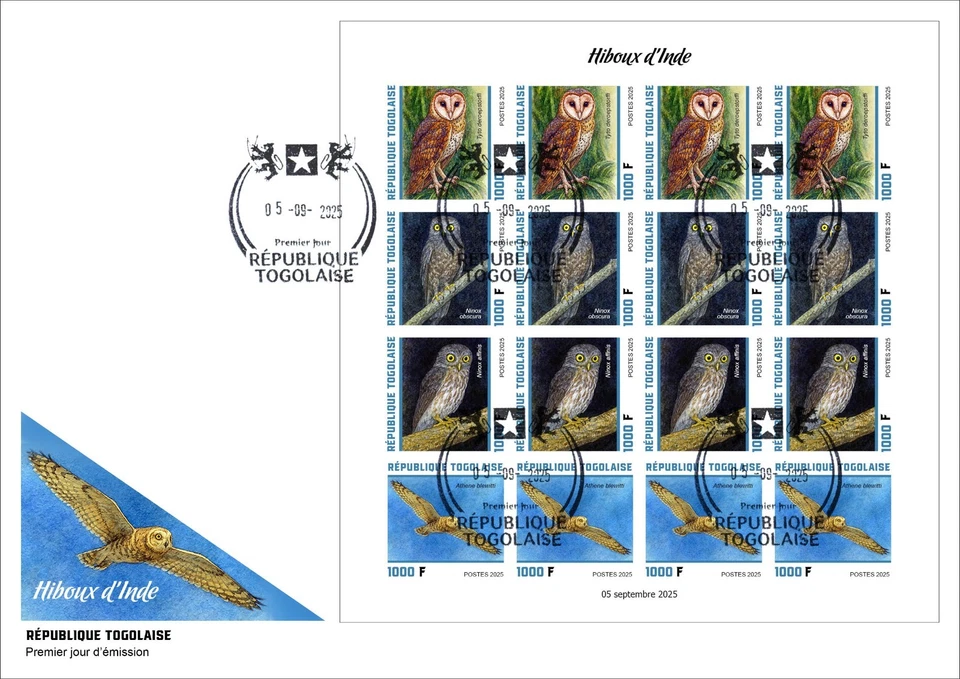 TOGO 2025 MS16V FDC IMPERF - BIRDS OF PREY OWL OWLS EAGLE EAGLES HAWK HAWKS - Image 1 of 1