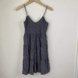 Natural Life mini abito slip a strati S floreale boho swing rayon impero vita blu - Foto 1 di 4