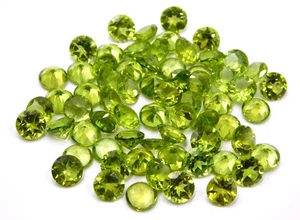 Natural Peridot 5 mm 20 Pcs Round Cut Certified Loose Gemstone Lot + Free Gift - Picture 1 of 8