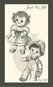 Reproduction Vintage Jack & Jill Dolls & Clothes Sewing Pattern Approx 13" Tall - Picture 1 of 1