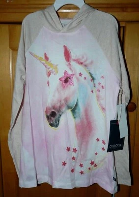 CHEROKEE GIRLS UNICORN GLITTER L/S HOODIE T-SHIRT TEE TOP   10/12  14/16   L XL - Image 1 of 2