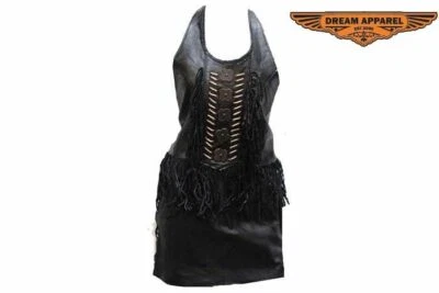Women's Motorcycle Leather Vest Halter Top, Bro - Zipper Closure XS,S,XL,2XL,3XL - Image 1 of 4