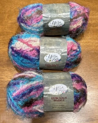 Yarn Bee Luscious Sparkle Candy Sprinkles Yarn Pink Purple Blue Lot of 3 Skeins - Image 1 of 4