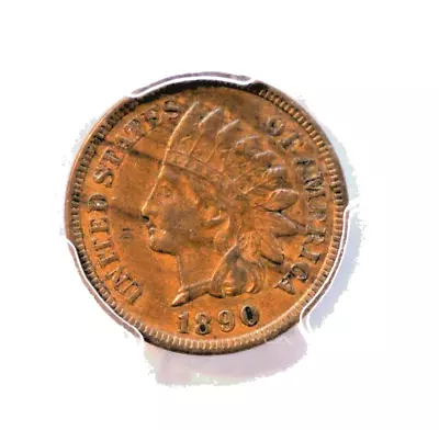 1890 Indian Cent, Die Variety, "one in neck",  PCGS AU50 S-3 - Image 1 of 4
