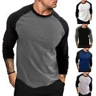 Muscle Fit Stitching Crew Neck Long Sleeve T Shirt Mens Casual Tops Tee
