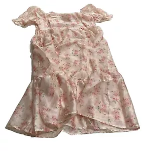 Allegra K Women’s Pink Floral Square Neck Puff Sleeve Dress Large - Picture 1 of 3