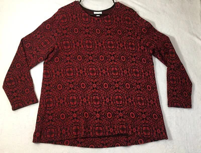 J. Jill Knit Tunic Top Red Black Floral Medallion Pullover Sweater Size Large - Image 1 of 4