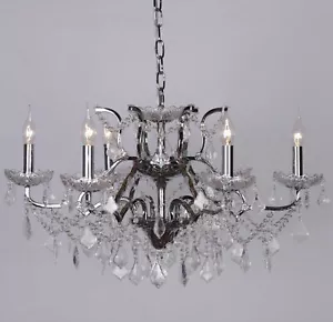 Chrome 6 Branch Shallow Cut Crystal Glass Chandelier French Style Home - Picture 1 of 7