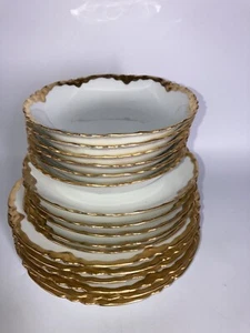 Vintage Habsburg MZ China Austria Dishes Saucers Plates Gold Trim Set 17 No Chip - Picture 1 of 14