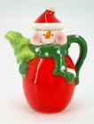 Pot à thé vintage Noël bonhomme de neige peint en céramique pour un