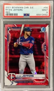 Bowman 2021 cromo zafiro Ryan Jeffers refractor rojo/5 novato #56 PSA 9 como nuevo - Imagen 1 de 2