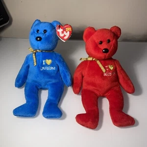 Ty Beanie Babies Lot of 2 - I Love Louisiana Alabama Blue Red Yellow Excellent - Picture 1 of 8