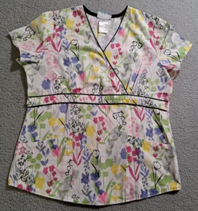 SB Scrubs Women`s Floral Short Sleeve V Neck Medical Scrub Top / Size Small - Picture 1 of 10