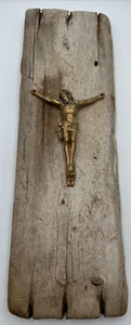 1960's Cast Metal Jesus Crucifix On Driftwood Plank 22" x 7" Wall Hanging VGC - Picture 1 of 24