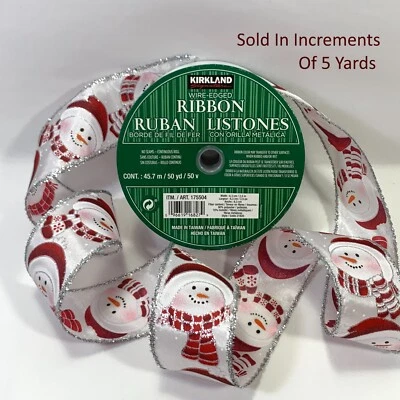 Kirkland Wire Edge Ribbon 5Yards Snowmen Frosty Christmas Decorate Bow Gift 2.5" - Image 1 of 4