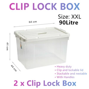 2x HeavyDuty Clip Lock Storage Box Container Plastic Tub Bin Organiser XXL Large - Picture 1 of 5