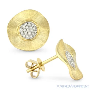 Pendientes de tachuelas de oro amarillo 14 K pavimentado con racimo de diamantes de corte redondo de 0,09 quilates - Imagen 1 de 1