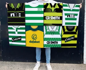 Celtic Retro Shirt Montage Football Flag 5ftx3ft Man Cave Great Gift - Picture 1 of 1