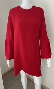 New Valentino Red Silk Bell Sleeve Shift Mini Dress, 8 Medium - Picture 1 of 11