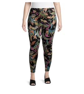 Terra & Sky Womens Plus Tropical Pockets Stretch Elastic Waist Jeggings Size 2X - Picture 1 of 12