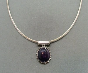 VTG STERLING 20 " OMEGA CHAIN WITH AMETHYST PENDANT---NEW PRICE--- - Picture 1 of 7